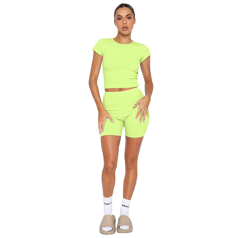 211295 ชุดกางเกงขาสั้นคอกลมแขนสั้นสีพื้น 7 สี