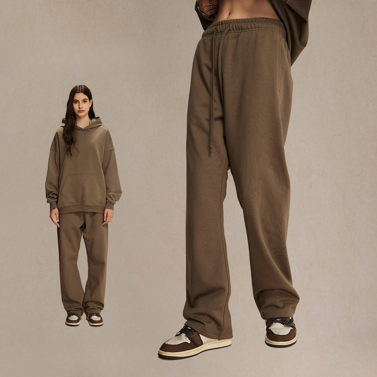 กางเกงขายาวผ้าขนสัตว์แท้ 430 กรัม ทรงหลวม สไตล์สปอร์ต สีพื้น