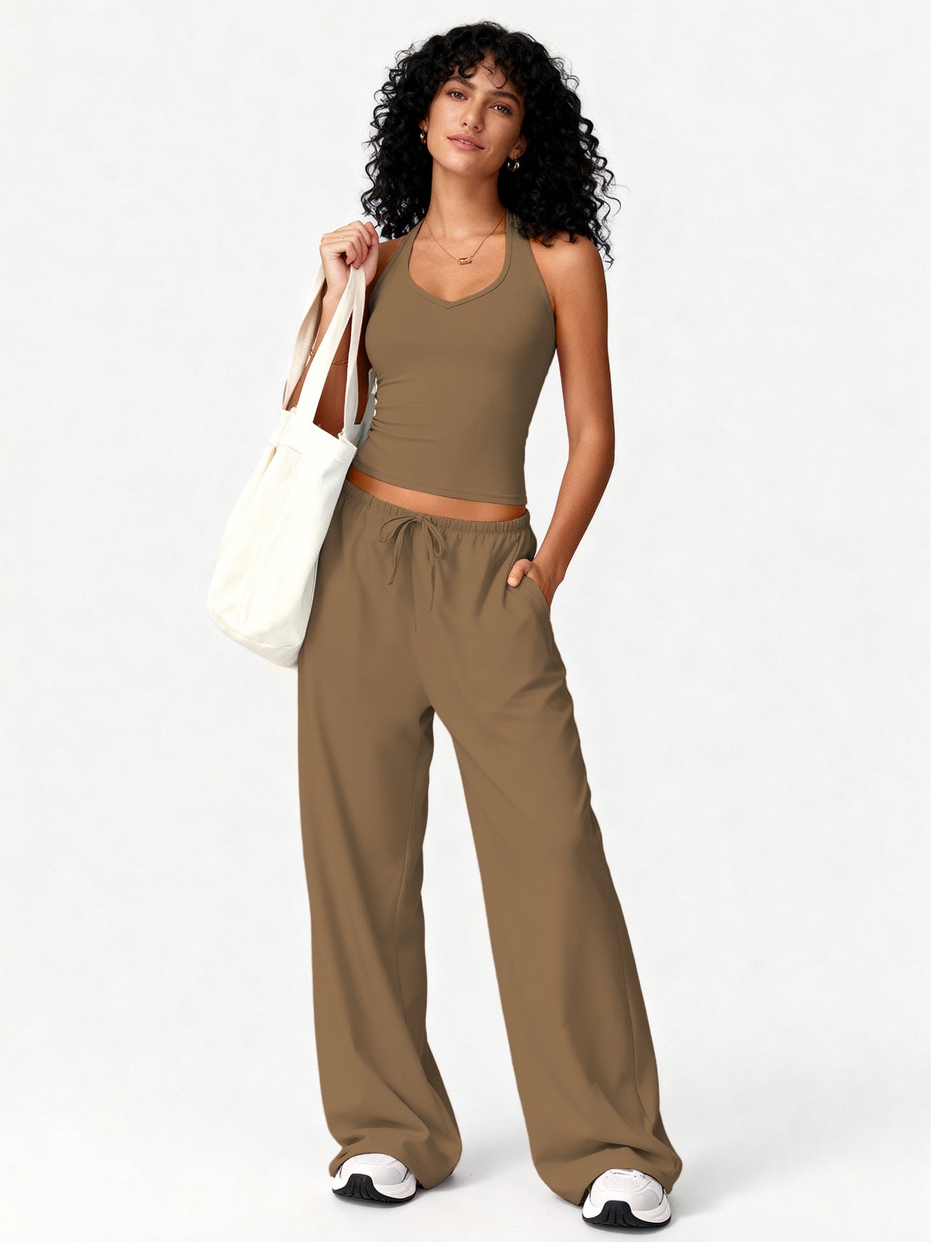 ชุดโยคะเสื้อกั๊กและกางเกงขาบาน แห้งเร็ว ดีไซน์ผูกด้านหลัง เหมาะสำหรับออกกำลังกายและวิ่ง