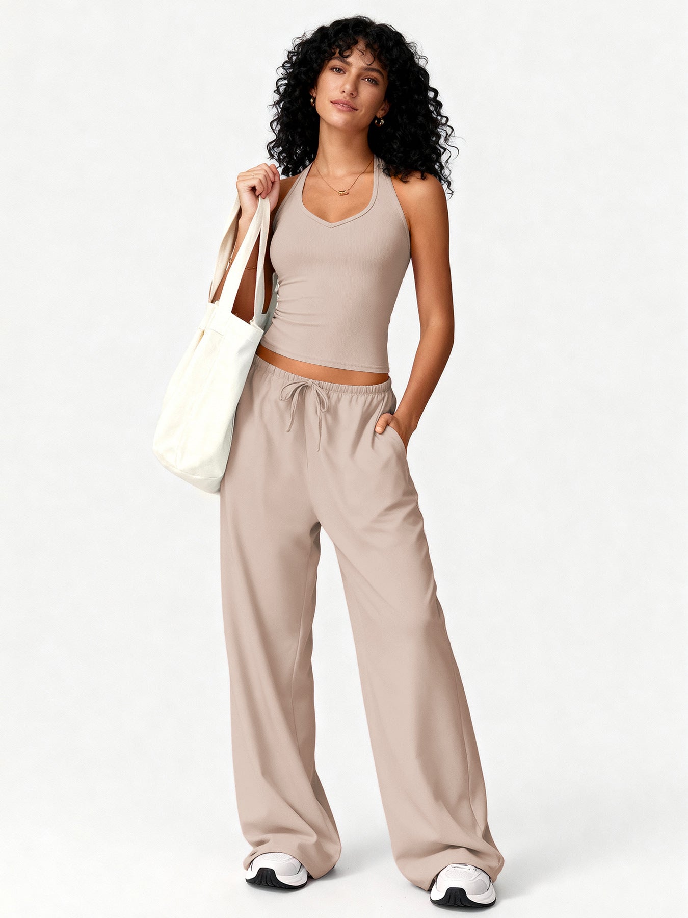 ชุดโยคะเสื้อกั๊กและกางเกงขาบาน แห้งเร็ว ดีไซน์ผูกด้านหลัง เหมาะสำหรับออกกำลังกายและวิ่ง