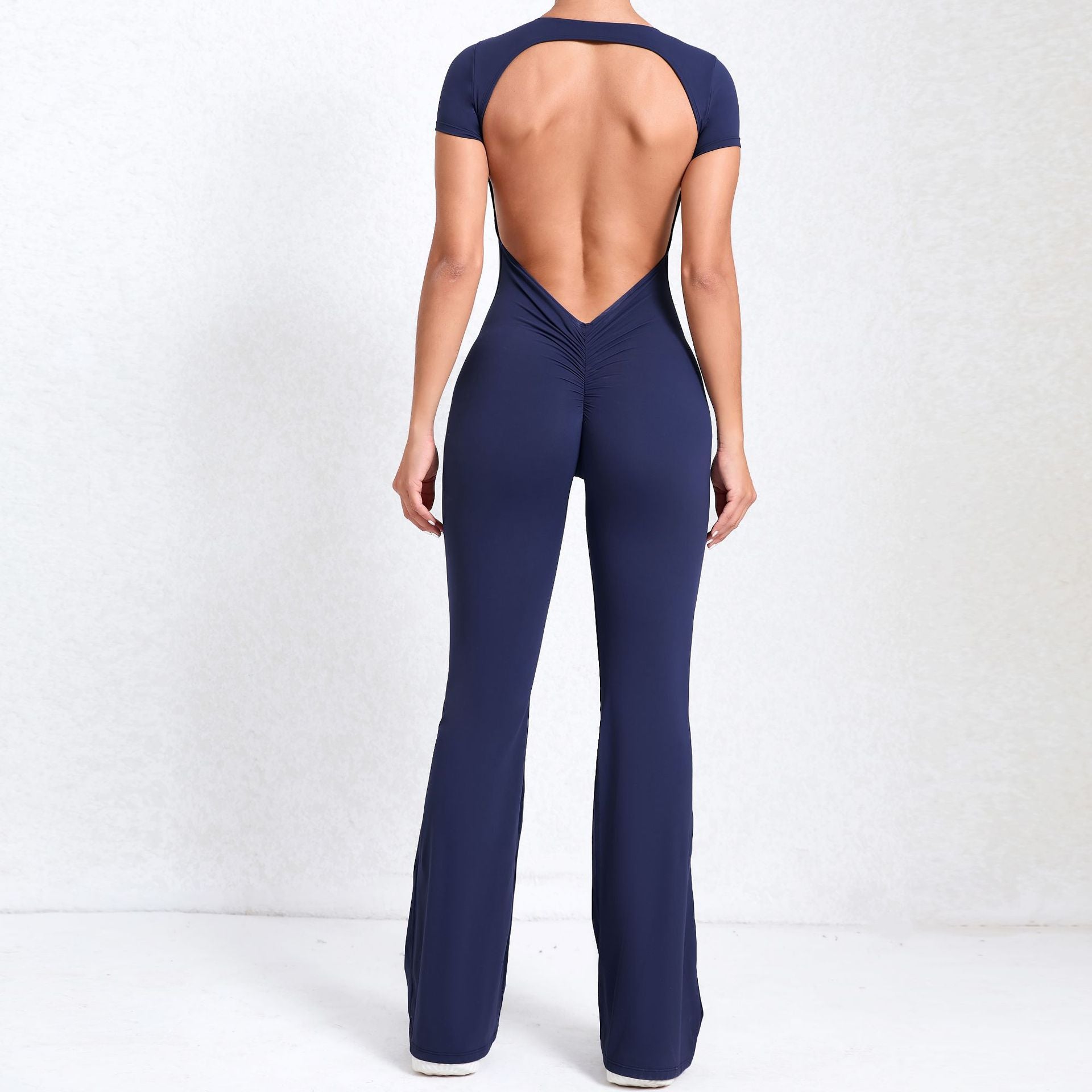 บอดี้สูทแขนสั้นสีเนื้อเปิดหลัง ทรงทรัมเป็ต รหัส 60450 มี 7 สีให้เลือก 