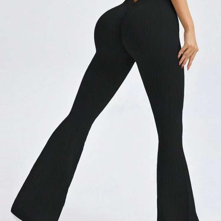 กางเกงโยคะทรงขากว้างเอววีไร้ตะเข็บ 