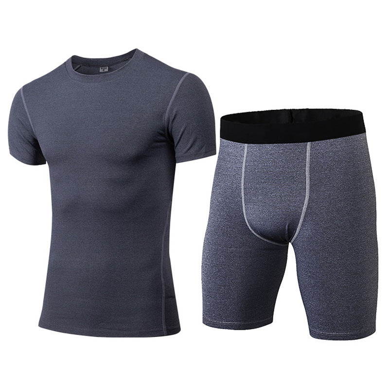 1003+1004 ชุดออกกำลังกายรัดรูปสำหรับผู้ชาย PRO ชุดกีฬาฟิตเนส ระบายเหงื่อได้ดี แห้งเร็ว แขนสั้น + กางเกงขาสั้น