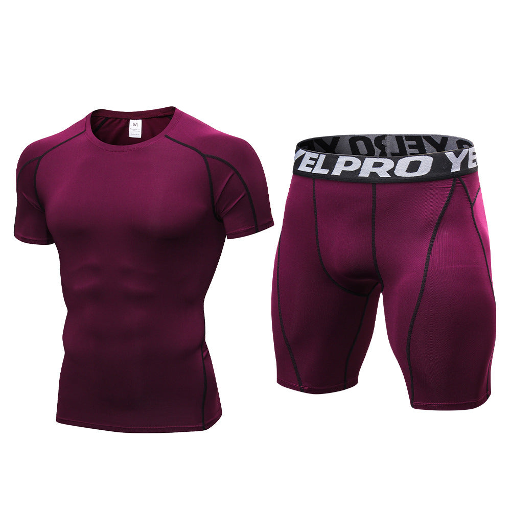 1054+1053 ชุดออกกำลังกายชาย ระบายเหงื่อ แห้งเร็ว กางเกงขาสั้นแขนสั้นรัดรูปสำหรับวิ่ง