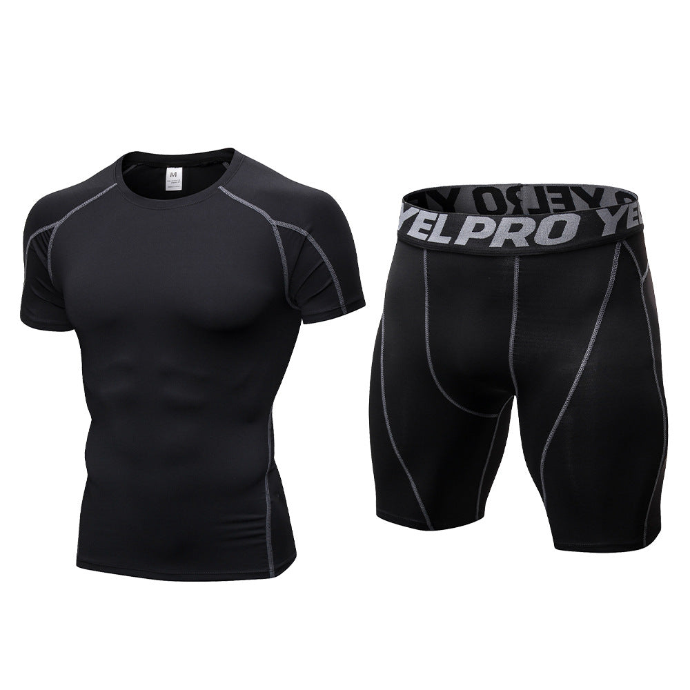 1054+1053 ชุดออกกำลังกายชาย ระบายเหงื่อ แห้งเร็ว กางเกงขาสั้นแขนสั้นรัดรูปสำหรับวิ่ง