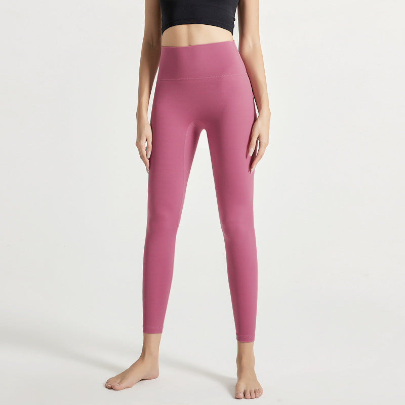 กางเกงโยคะผ้าเนื้อนุ่มพิเศษ ยกกระชับสะโพก เอวสูง ยืดหยุ่น สีเนื้อ มีให้เลือก 25 สี