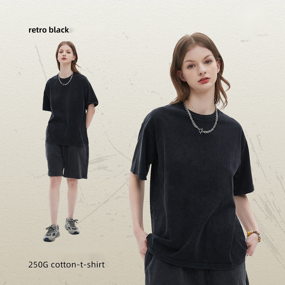 เสื้อยืดแขนสั้นทรงโอเวอร์ไซส์ ผ้าฝ้าย 100% เนื้อหนา ซักน้ำได้เพื่อให้ได้ขอบที่ดูเก่าแบบวินเทจ มีให้เลือก 13 สี