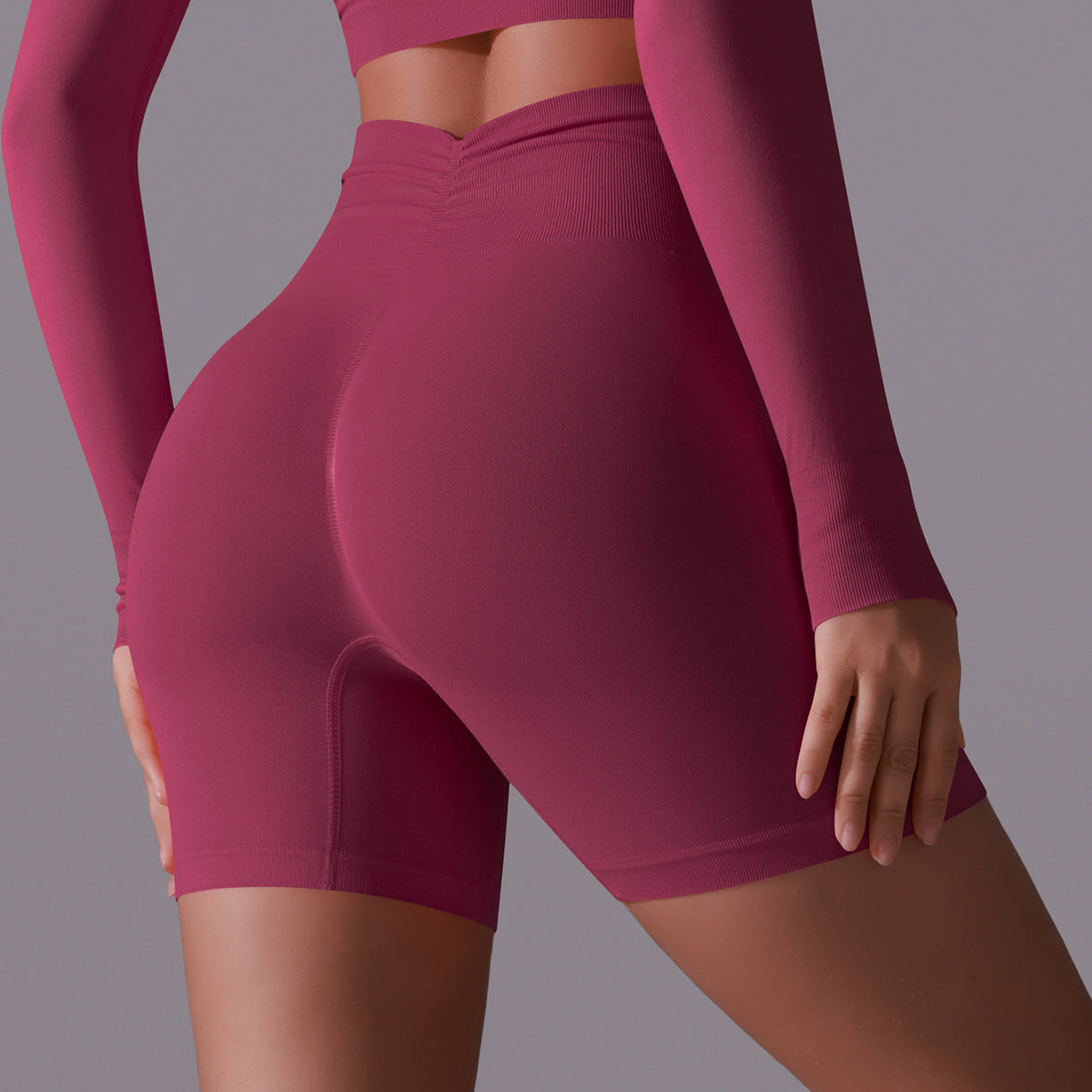 กางเกงโยคะขาสั้นไร้ตะเข็บ เอวสูง ทรงเข้ารูป ราคาประหยัด สีพีช มีให้เลือก 10 สี