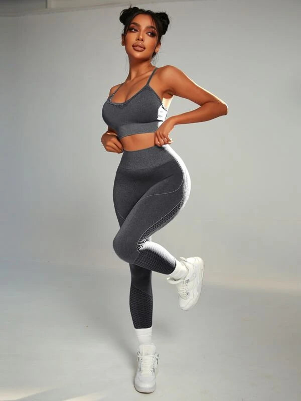 กางเกงเลกกิ้งออกกำลังกายกลางแจ้ง สีพีช เอวสูง กระชับสัดส่วน กางเกงขายาวแบบสองชิ้น มีให้เลือก 10 สี