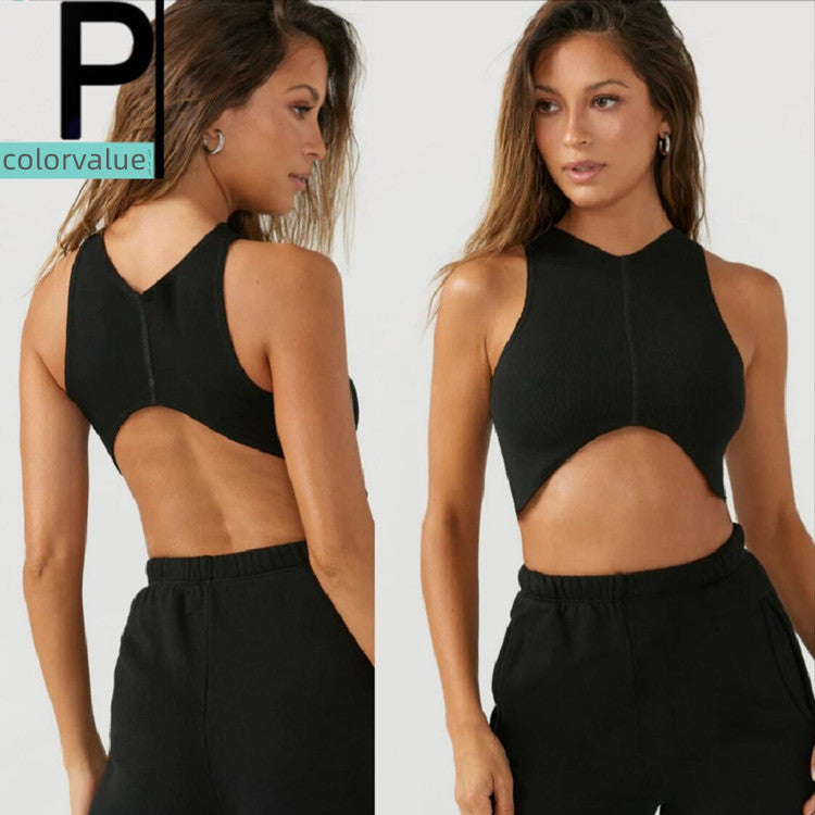 เสื้อโยคะแขนกุดสั้นทรงเข้ารูป คอวี มีแผ่นเสริมหน้าอก 3 สี