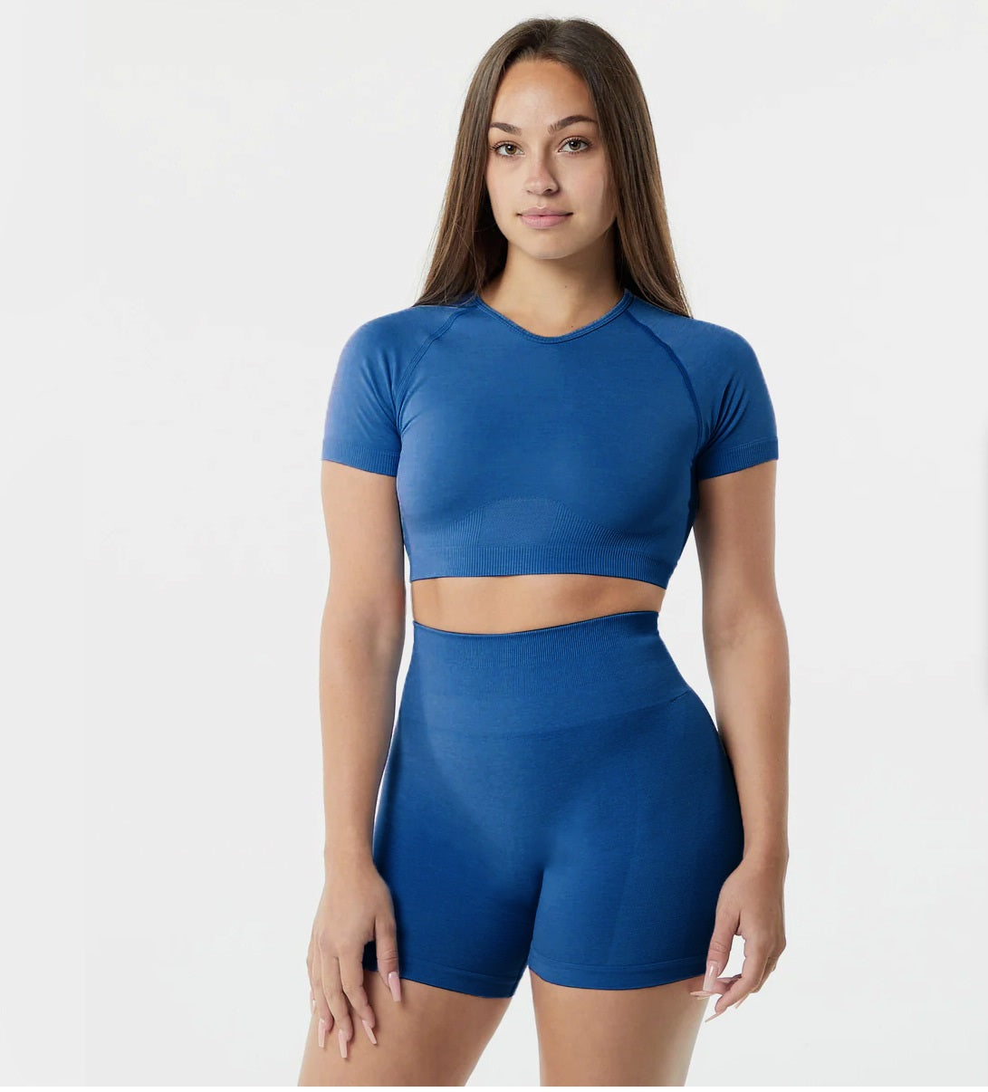 ชุดโยคะไร้ตะเข็บ กระชับ แห้งเร็ว แขนสั้น เอวสูง กางเกงขาสั้น 4 สี