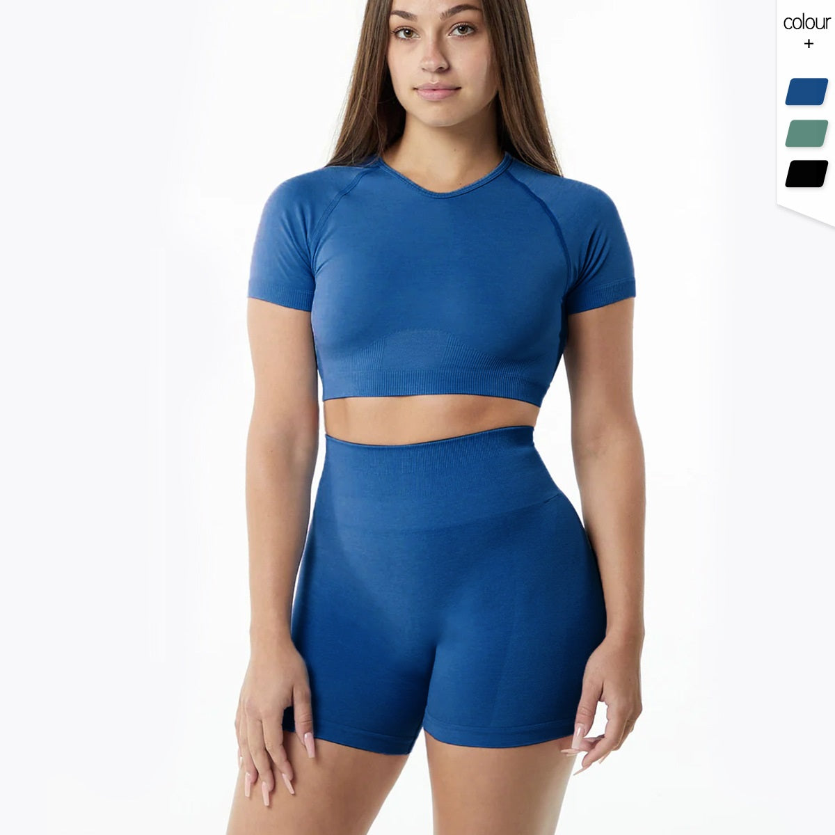 ชุดโยคะไร้ตะเข็บ กระชับ แห้งเร็ว แขนสั้น เอวสูง กางเกงขาสั้น 4 สี